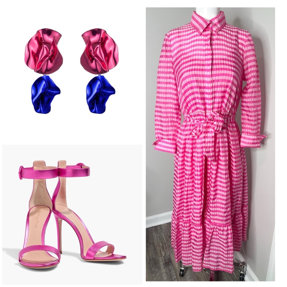 Pink Gingham Button-Front Shirt Dress- Size 4